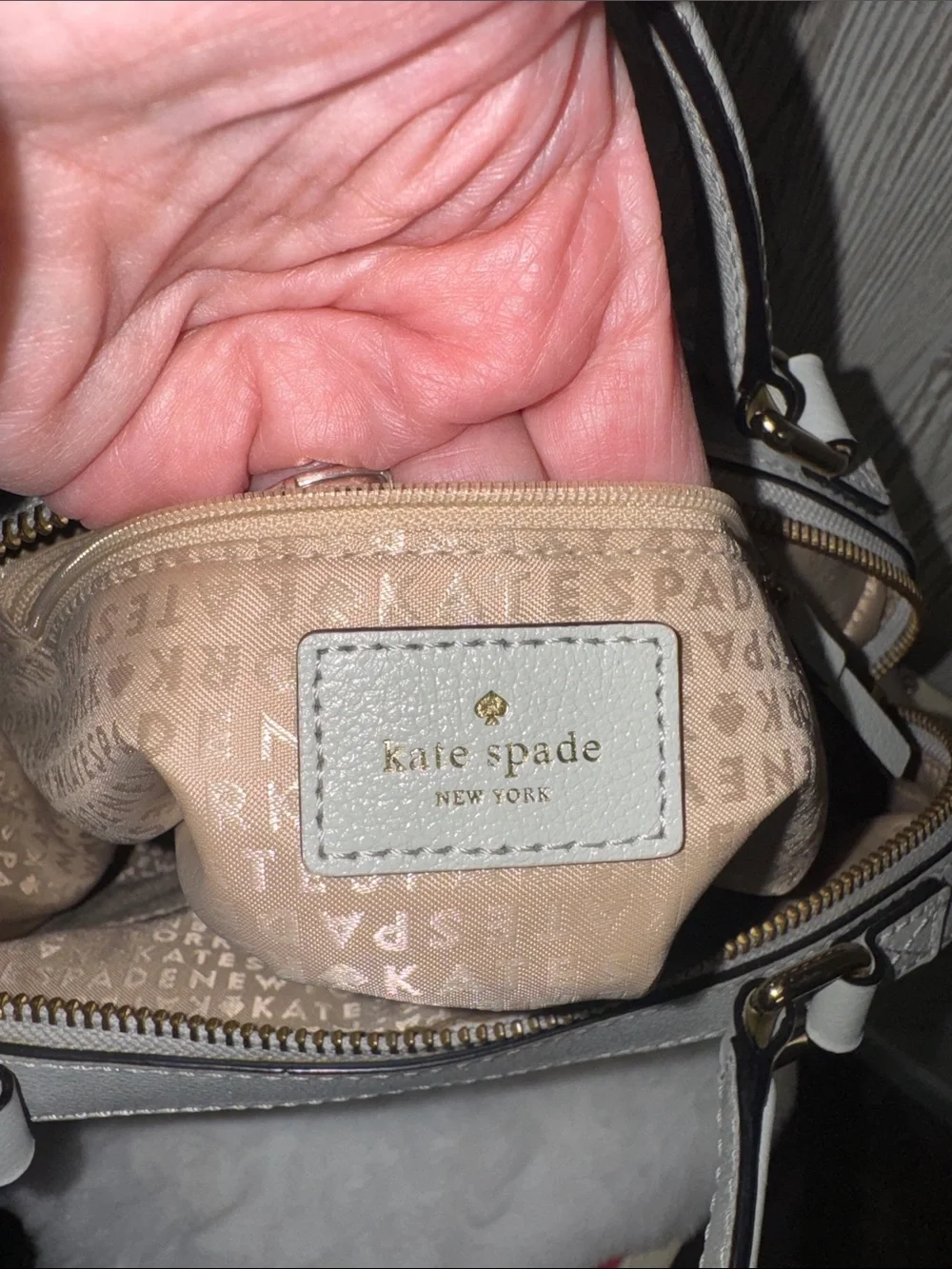 kate spade Allen Street Raquelle  light gray leather satchel with gold hardware